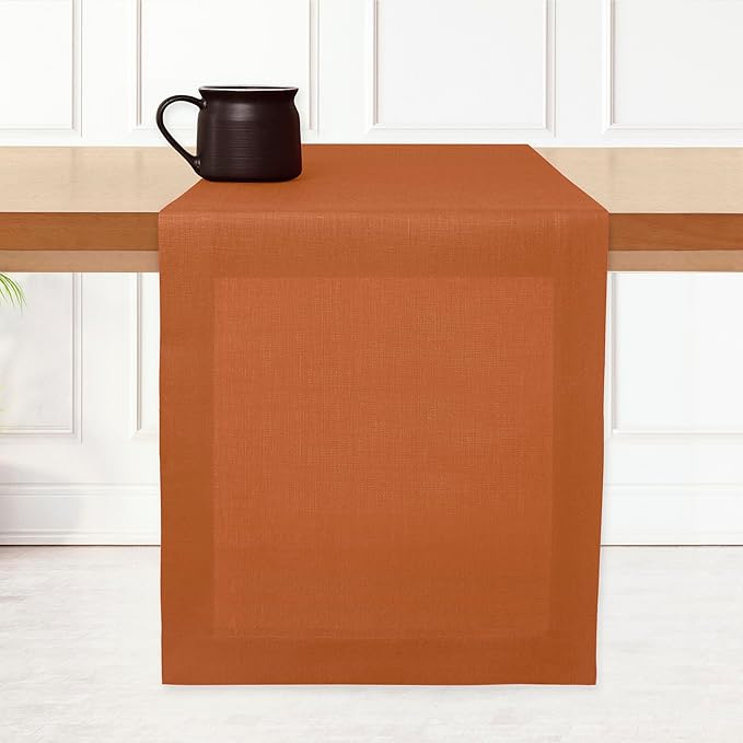 D'Moksha Homes Linen Rust Table Runner 48 Inches - 100% Pure Linen Table Runner 14 x 48 Inch for Coffee Tables, Dresser, Fall, Thanksgiving, Holiday - Machine Washable