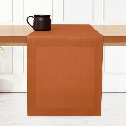 D'Moksha Homes Linen Rust Table Runner 72 Inches Long - 100% Pure Linen 14 x 72 Inch Table Runner for Dining, Fall, Thanksgiving, Holiday - Machine Washable