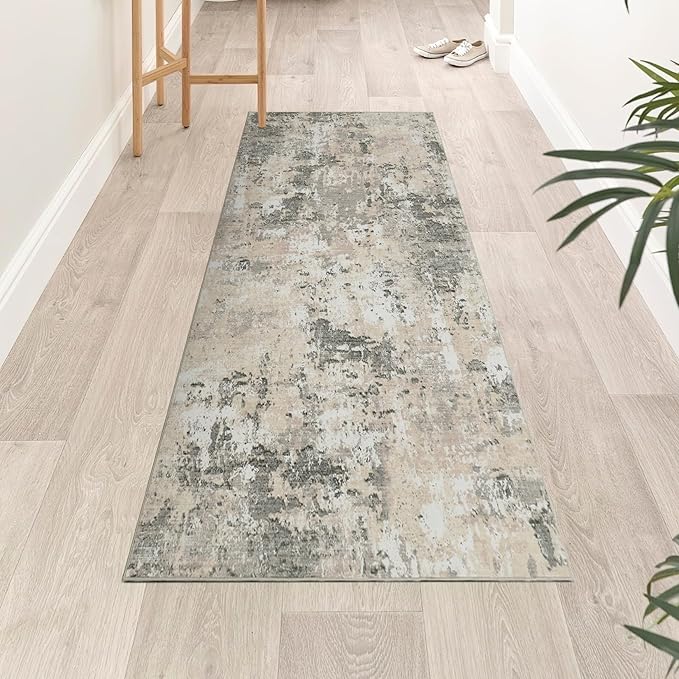 Modern Abstract 2x10 Runner Rug Washable Non Slip Stain Resistant Rug for Hallway Kitchen Bedroom Non Shedding Low Pile Indoor Floor Cover,Grey Yellow