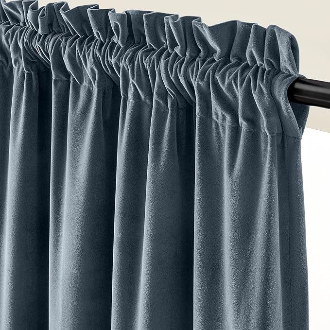 Lazzzy Velvet Blackout Curtains Thermal Insulated Room Window Drapes Super Soft Luxury Curtains for Living Room Bedroom Rod Pocket 2 Panels, Dark Slate, 62" W x 108" L