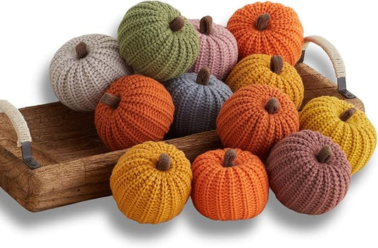 Your Heart's Content Set of 12 Small 3 inch Knit Pumpkins, Fall Home Decor, Bowl Fillers, Shelf Sitter Accents, Wedding Centerpiece, Cozy Home, Garland or Ornaments (Small Knit Assorted 12)