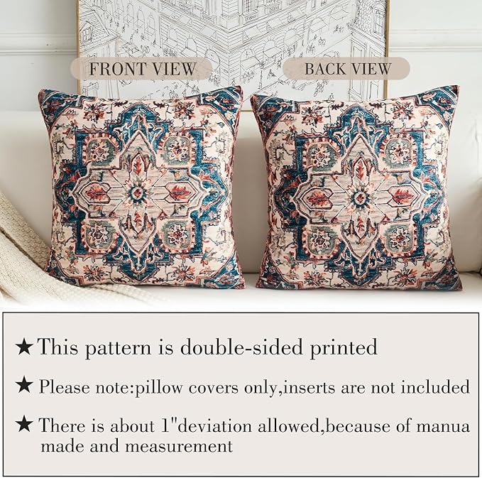 Boho Throw Pillow Covers 26x26 inch Set of 2,Boho Vintage Carpet Pattern Antique Ethnic Decor Double Sided Pattern Cushion Cover Soft Pillow Case Living Sofa Room Bed Square Pillow Cover