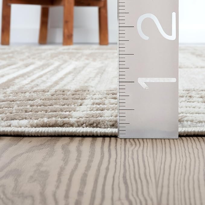 Abani Cream Area Rug for Living Room, Bedroom -Mid-Century Modern- 8' x 10' -Durable & Easy to Clean
