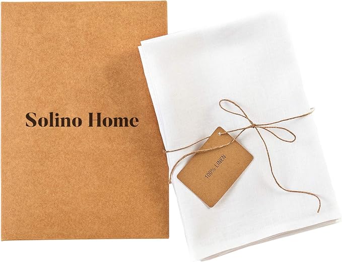 Solino Home White Linen Napkins Set of 4-100% Pure Linen Cloth Washable Dinner Napkins 20 x 20 Inch for Winter, Christmas, Holiday, New Year - Fete