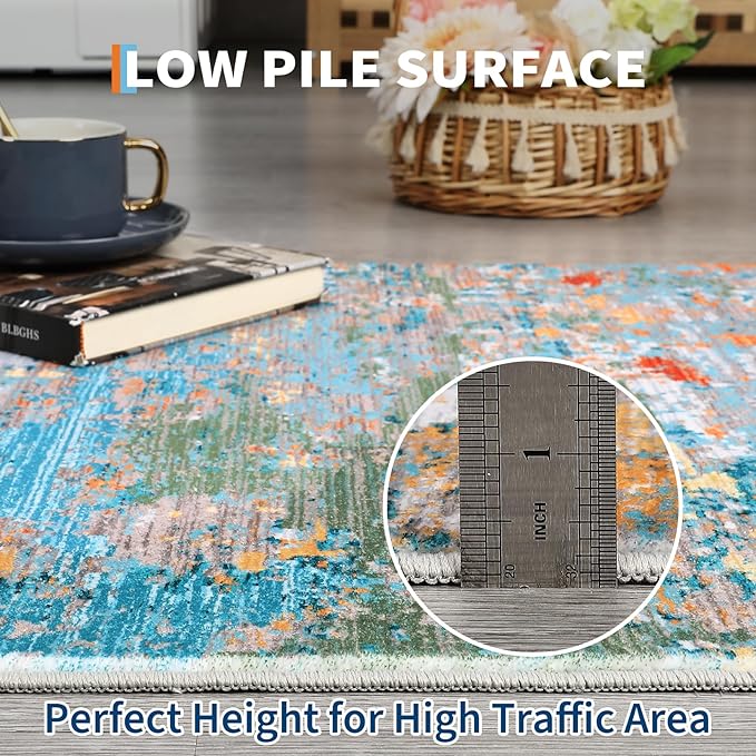 Modern Abstract 2x7 Runner Rug Washable Non Slip Stain Resistant Rug for Hallway Kitchen Bedroom Non Shedding Low Pile Indoor Floor Cover,Multi Color