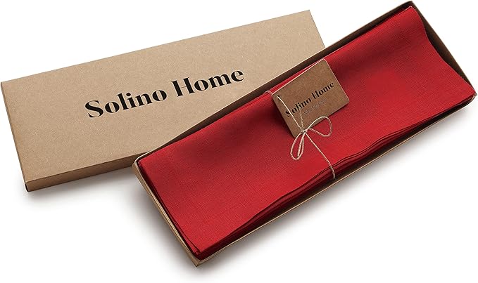 Solino Home Linen Red Placemats Set of 6-100% Pure Linen Placemats 14 x 19 Inch for Christmas, Holiday, Winter, New Year - Fete