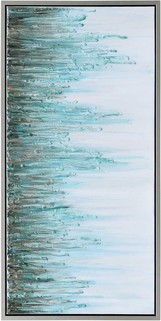 Empire Art Direct Abstract Wall Art Textured Hand Painted Canvas by Martin Edwards, Champagne Silver Frame, 24" x 48", Green Frequency
