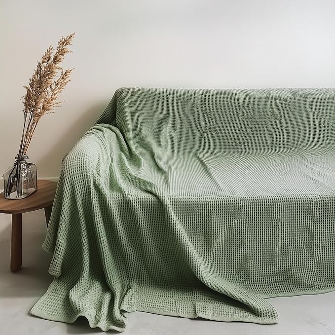 Washable Couch Cover%100 Cotton - Perfect for L-Shape, U-Shape & Sectional Sofas, Washable Couch Cover, Sofa Cover, 2 Seater Slip Cover (Sage Green, 71x98 inches - 180x250 cm)