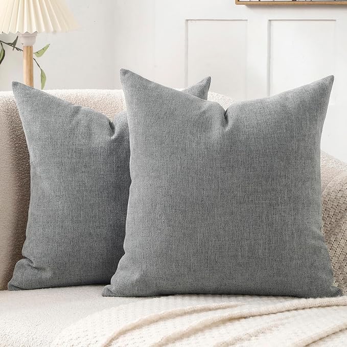 Jepeak 18x18 Inch Decorative Chenille Throw Pillow Covers, Pack of 2 Cozy Concise Pillow Cases Soft Farmhouse Modern Square Cushion Cover for Sofa Couch Bed Home Decor, Grey