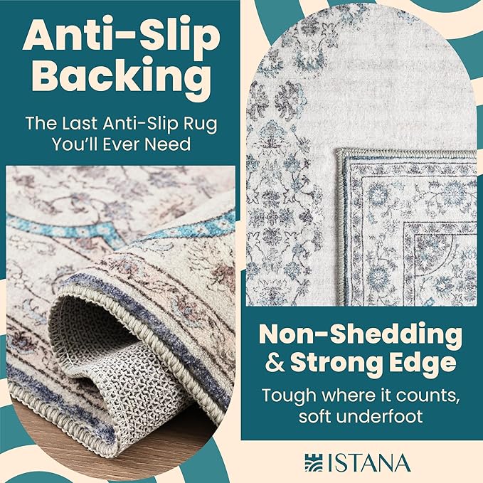 Istana 9x12 Area Rug - Pink Beige Whisper/Grey/Blue Area Rugs - Foldable Washable Area Rugs Living Room - Stain Resistant Washable Rugs for Living Room - 9x12 Rugs
