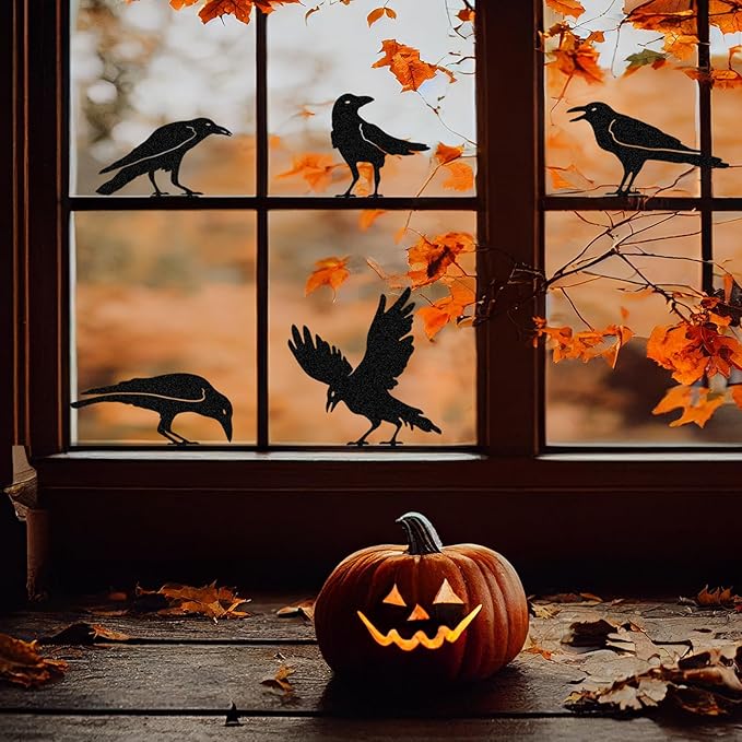 Raven Decor,Metal Birds Black Bird Crow Statue,Raven Statue Fence Topper Fake Crow,Crow Decor Garden Ornament Fence Topper Gothic Home,Crow Decor,Witchy Garden Decor,Halloween Decorations
