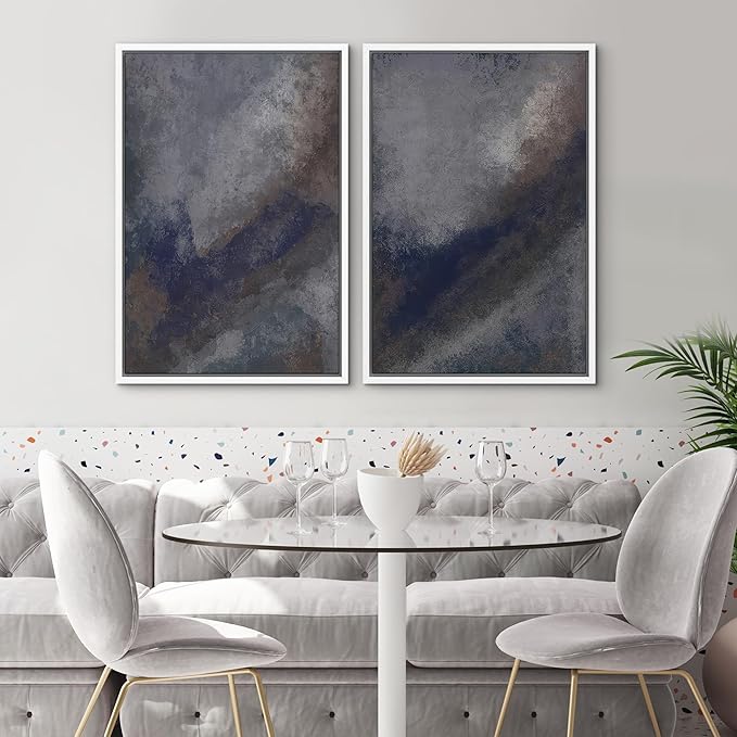 SIGNWIN Framed Canvas Print Wall Art Set Midnight Slate Abstract Blue and Gray Brushstroke Zen Bohemian for Living Room, Bedroom, Office - 16"x24"x2 WHITE