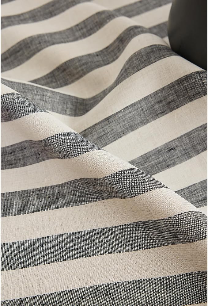 Solino Home Linen Square Tablecloth 52 x 52 Inch - Sorrento Stripe, 100% Pure Linen Black and Natural Table Throw - Machine Washable Tablecloth for Fall, Autumn, Thanksgiving