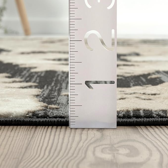 Abani Terra Cream Area Rug for Living Room, Bedroom - Black Abstract Pattern - 2' x 3' - Durable & Easy to Clean