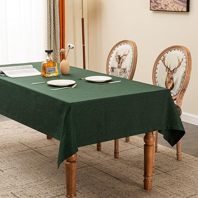BALCONY & FALCON Rectangle Table Cloth – Waterproof, Wrinkle-Resistant & Dust-Proof Farmhouse Tablecloth for Dining, Kitchen, Party Decorations, Christmas Gatherings (Hunter Green, 55" x 71")