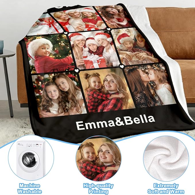 Jecivila Custom Blanket with Picture Text Personalized Photo Throw Blankets for Kids Family Dad Mom, Customized Gift for Christmas Birthday
