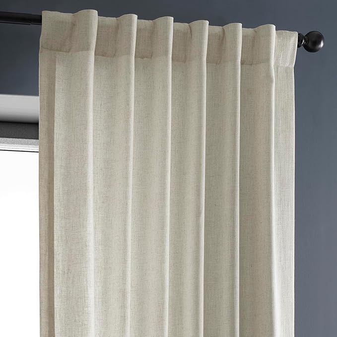 HPD HALF PRICE DRAPES Heavy Faux Linen Light Filtering Curtains for Bedroom 120 Inches Long (1 Panel) - Rod Pocket Curtains for Living Room - Window Curtains Home Decor - 50 X 120, Melted Cream