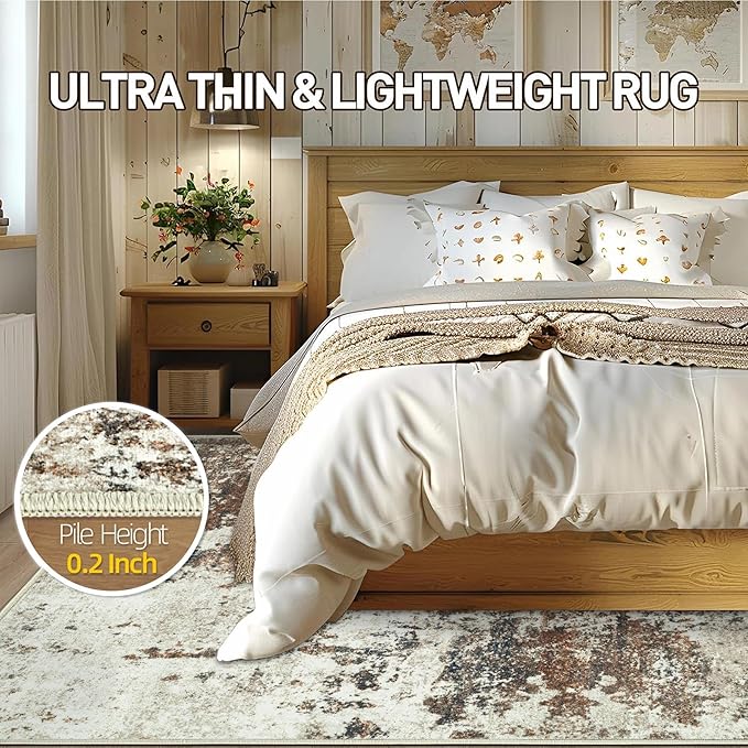 Living Room Rug 10x14 Rug, Machine Washable Modern Abstract Rug Soft Neutral Area Rug Non-Slip Stain Resistant Large Rugs for Living Room Dining Room Bedroom Dorm Office(Brown,10'x14')