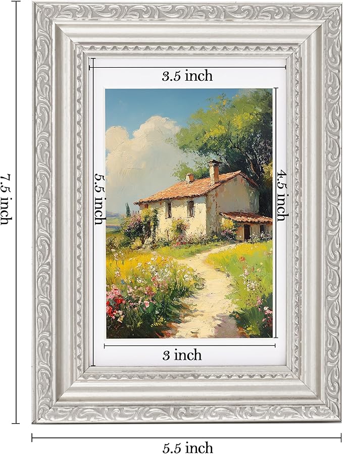 eletecpro 4x6 Picture Frames Set of 2, Vintage Photo Frames with Glass, Display 3.5x5 Photo with Mat or 4x6 without Mat for Tabletop or Wall Decor, Silver Beige