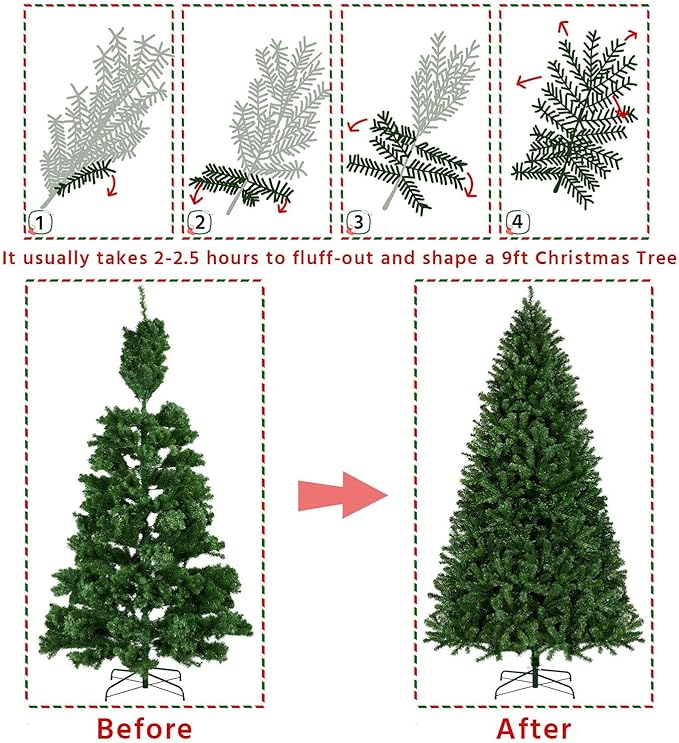 Yaheetech 9ft Pre-lit Spruce Artificial Hinged Christmas Pine Tree Prelighted Holiday Xmas Tree for Home Party Decoration with 850 Warm White Lights and 2160 Branch Tips, Green