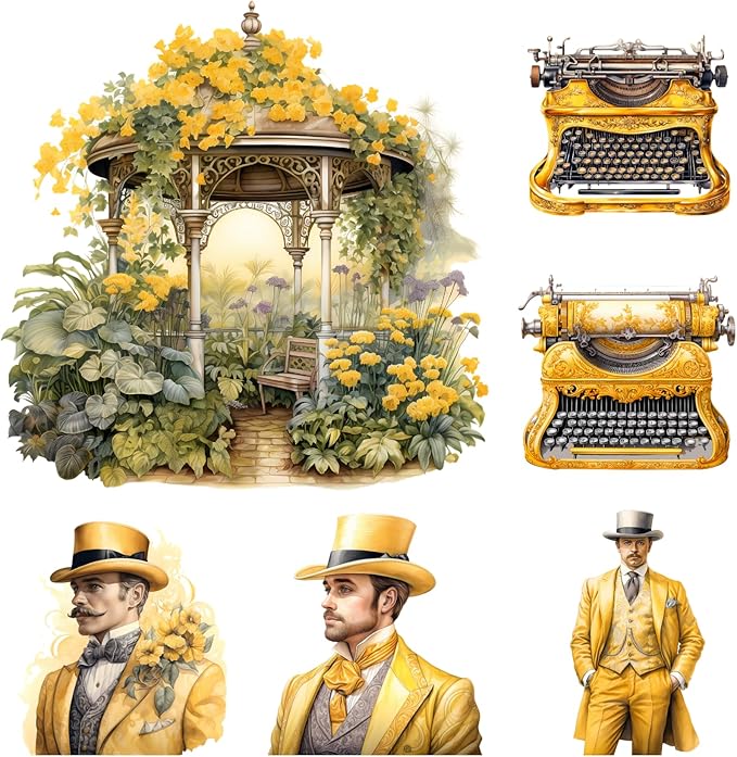 XERE 84 Pcs Yellow Victorian Era Scrapbook Stickers Set, Aesthetic Sticker for Scrapbooking and Journaling, Junk Journal Supplies, Bullet Journals Materials, Planner Arts Craft Collage Supplies