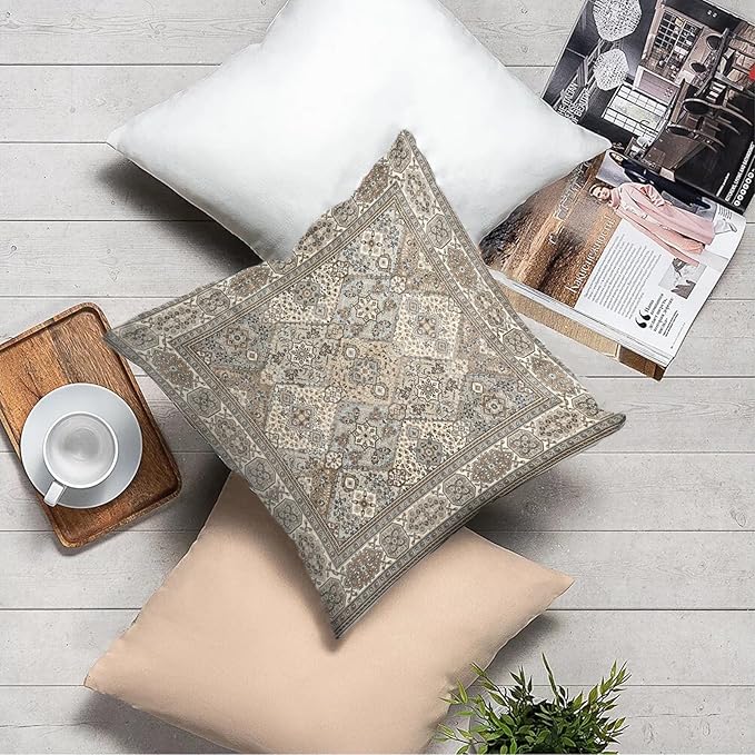 Boho Floral Throw Pillow Covers 22x22 inch Set of 2,Boho Rug Geometric Floral Pattern Decor Double Sided Pattern Cushion Cover Soft Pillow Case Living Sofa Room Bed Square Pillow Cover