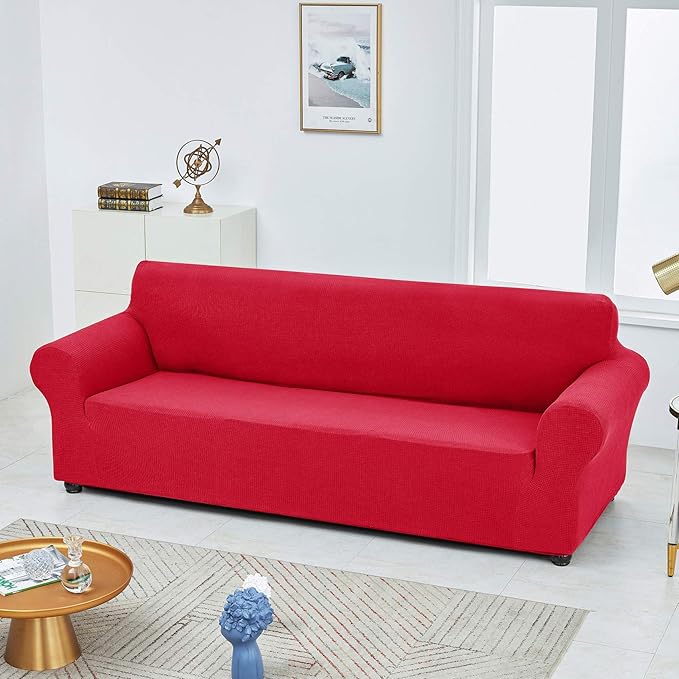 Joccun Stretch Couch Cover Slipcovers, 1-Piece Sofa Covers for 3 Cushion Couch Spandex Jacquard Washable Furniture Protector Cover for Living Room,Kids,Pets(Sofa,Ruby)