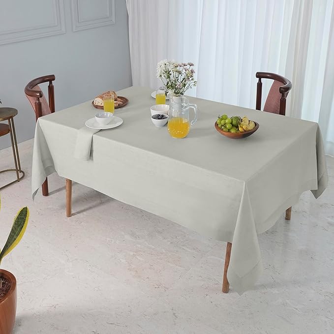 D'Moksha Homes Linen Tablecloth for Rectangle Tables 60 x 144 Inch - 100% Pure Linen Silver Grey Table Cloth - Machine Washable Cloth Tablecloth for Fall, Thanksgiving, Holiday