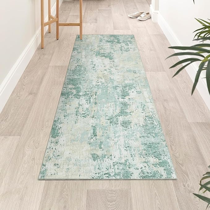 Modern Abstract 2x7 Runner Rug Washable Non Slip Stain Resistant Rug for Hallway Kitchen Bedroom Non Shedding Low Pile Indoor Floor Cover,Green