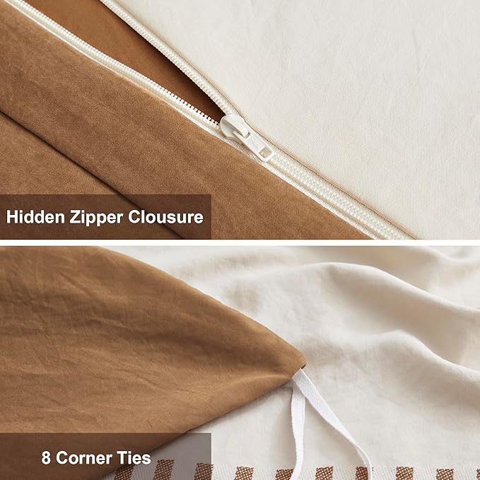 Oli Anderson Boho Duvet Cover Set King Size, Beige and Terracotta Color Clash 3 Pieces Microfiber Bedding Set, Durable and Super Soft Duvet Covers with Zipper and Ties, 104"*90"