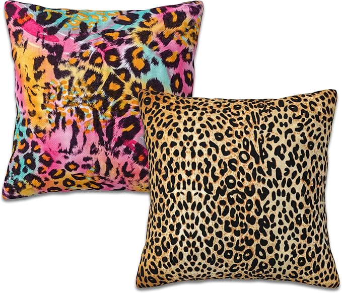 Throw Pillow Covers Leopard Pillow Covers 18x18 Inch Set of 2 Leopard Pattern Throw Pillows Decorative Pillow Cases Cushion Covers for Bedroom Livingroom Sofa Farm House