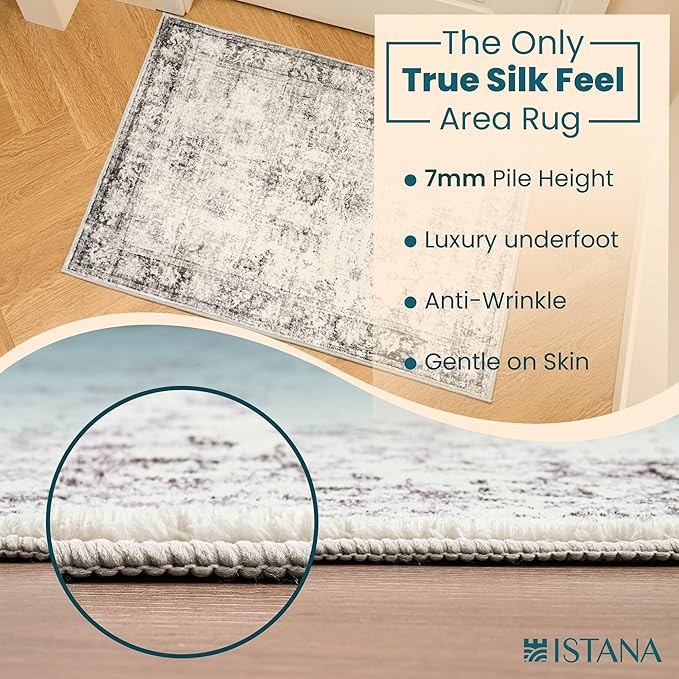 Istana Rug 2x3 - White Cream/Grey Area Rugs - Foldable Non-Shedding Washable Living Room Rug - Anti-Slip Rubber Backed Rugs 2x3 w/Soft Microfiber