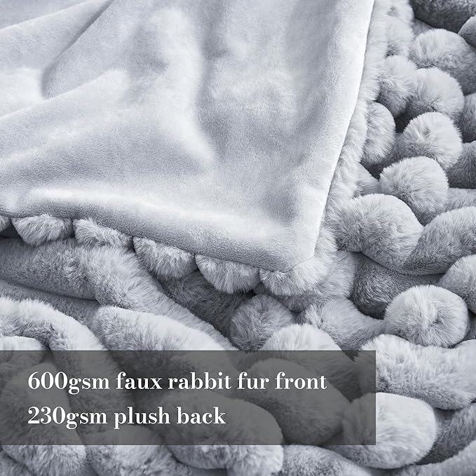 Amélie Home Faux Fur Throw Blanket for Couch, Cozy Fuzzy Fluffy Fur Luxurious Soft Striped Plush Gift Blankets for Family Sofa Chair Bedroom, 55"x70", Light Grey