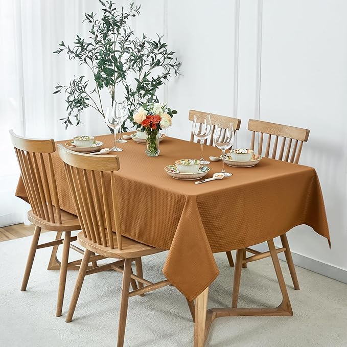 maxmill Fall Tablecloth Stain Resistant Waterproof Wrinkle Resistant Spillproof Soft Weaved Pattern Table Cloth for Dining Room Harvest Thanksgiving Parties, Rectangle 60 x 140 Inch, Amber