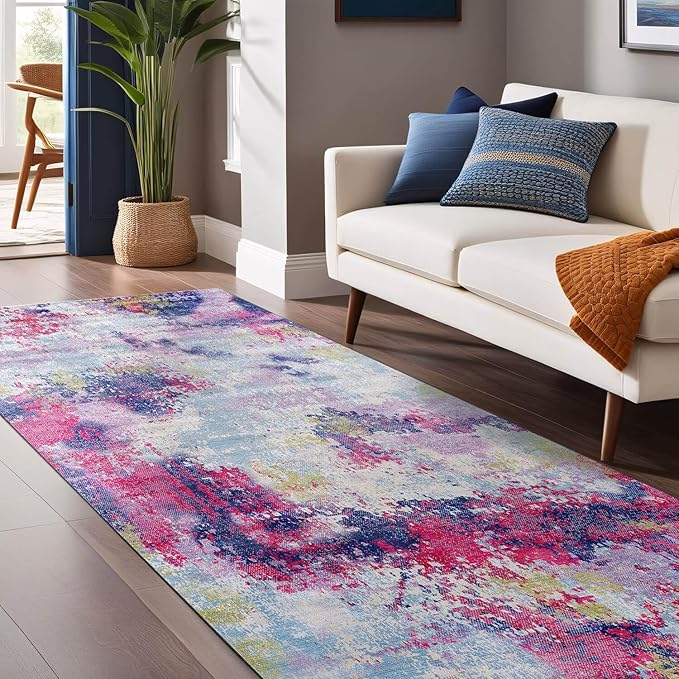 Non Slip Rugs 2x7 Modern Abstract Easy Silk Rubber Backing Soft Runner Rug for Hallways Easy to Clean Non Shedding Kitchen for Laundry Room Indoor Area Carpet (Lilac - Purple, 2x7)