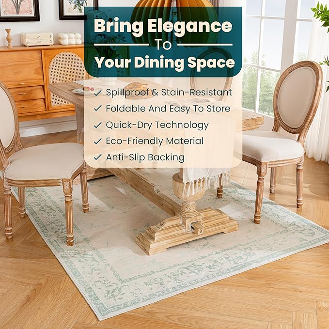 Istana 5x7 Area Rug - Green Rugs for Living Room 5x7 - Foldable Rugs for Bedroom - Stain Resistant Washable Rug - Eco-Friendly Boho Area Rugs - Easy to Clean Living Room Rug