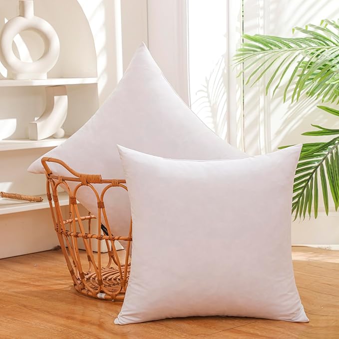 16x16 Inch Gold Goose Down and Feather Throw Pillow Inserts-2 Packs,White,Super Soft Cover,Double Layer Dwon Proof Design,High Filling Weight.