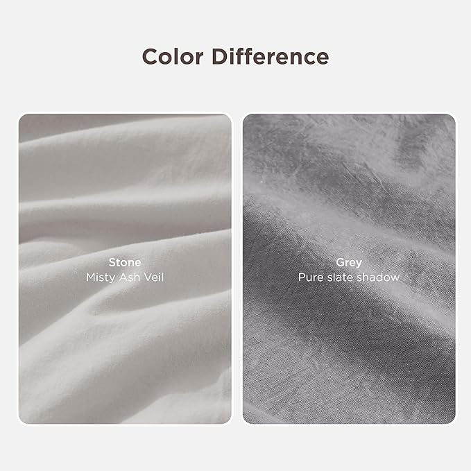 Bedsure 100% Washed Cotton Duvet Cover Queen Size - Grey Minimalist Cotton Duvet Cover Linen Like for All Seasons - GentleSoft™ Plain Simple Bedding, 3 Pieces (Grey, Queen, 90"x90")