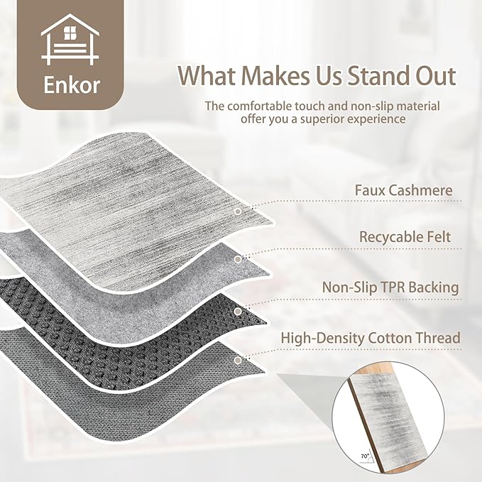 Enkor Area Rugs 6x9 Washable Non Slip Abstract Soft Rugs for Living Room Bedroom, Modern Mat for Kitchen Entryway White & Grey