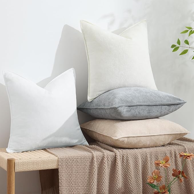 decorUhome Christmas Couch Throw Pillow Covers 26x26 Set of 2, Decorative Soft Euro Velvet Neutral Chenille Pillow Covers with Elegant Design for Sofa Bed Living Room Home Decor, Ultimate Gray