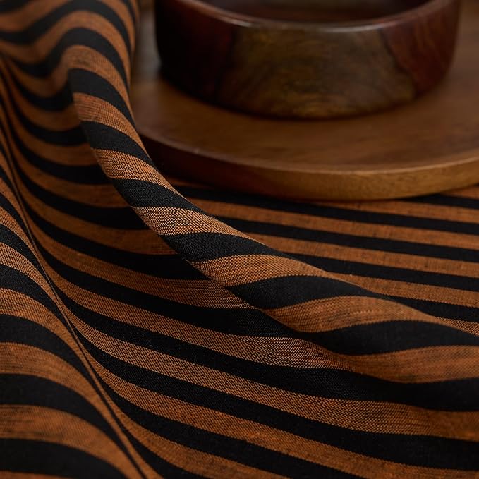 Solino Home Linen Tablecloth 60 x 120 Inch - Amalfi Stripe 100% Pure Linen Pumpkin and Black Table Cloth for Rectangle Tables - Machine Washable Fabric Tablecloth for Fall, Thanksgiving