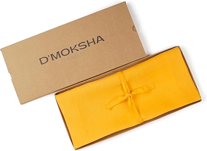 D'Moksha Homes Linen Table Runner 36 Inches - 100% Pure Linen Sunflower Yellow Small Table Runner 14 x 36 Inch for Dresser, Coffee Tables, Fall, Thanksgiving, Holiday-Machine Washable