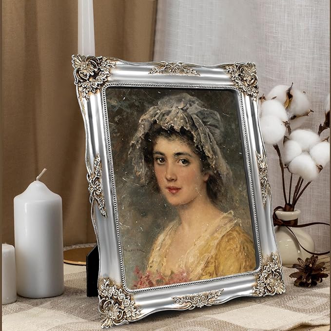 Silver Picture Frame 8x10 Vintage Victorian Picture Frames Antique Gothic Baroque Ornate for Wall or Tabletop Display, Fits 8x10 or 5x7 Photo with Mat