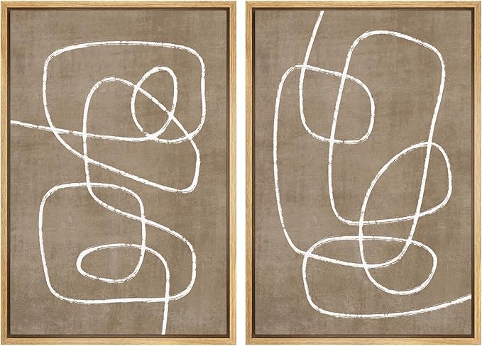 SIGNWIN Framed Canvas Print Wall Art Set Geometric Mid-Century Spiral Collage Abstract Shapes Cozy Neutral Minimal Decorative Nordic Zen Bohemian for Living Room, Bedroom, Office - 16"x24"x2 Natural