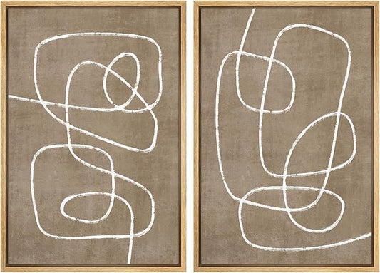 SIGNWIN Framed Canvas Print Wall Art Set Geometric Mid-Century Spiral Collage Abstract Shapes Cozy Neutral Minimal Decorative Nordic Zen Bohemian for Living Room, Bedroom, Office - 16"x24"x2 Natural
