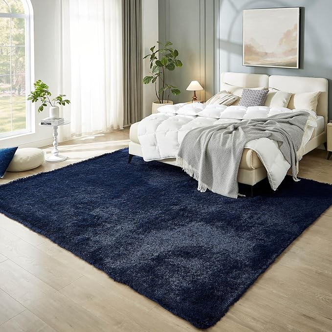 Floralux 8x10 Area Rug for Bedroom, Dark Blue, Large Shag Rugs Living Room Rug, Ultra Soft Shaggy Fluffy Carpet for Playroom, Plush Modern Floor Carpets for Kids Room, Home Office