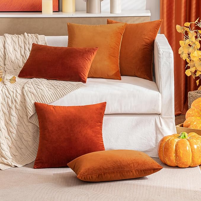 MIULEE Pack of 2 Burnt Orange Velvet Throw Pillow Covers 12x20 Inch Soft Solid Fall Decorative Set Lumbar Autumn Cushion Case Home Decor for Couch Sofa Bedroom