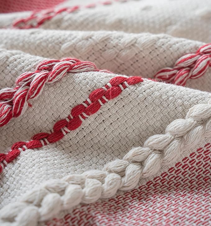 Christmas Lumbar Pillow Covers 14x36 Inch Long, Red Textured Boho Christmas Decorative Couch Pillow Cases for Farmhouse Home Decor, Accent Cushion Cover for Sofa, Bed, Living Room, Bedroom, Pack of 1