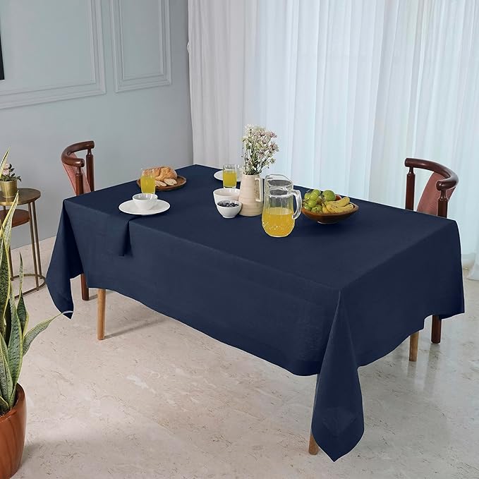 D'Moksha Homes Navy Blue Linen Tablecloth 54 x 72 Inch - 100% Pure Linen Tablecloth for Rectangle Tables - Machine Washable Table Cloth for Fall, Thanksgiving, Holiday