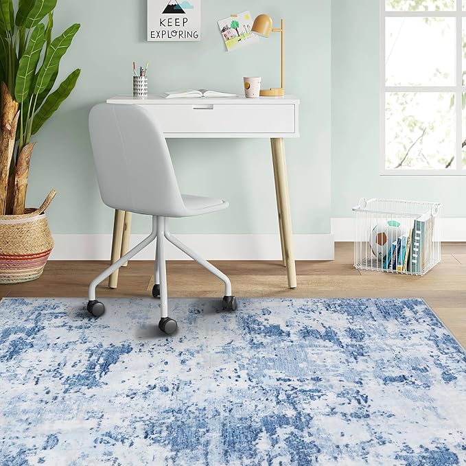 Modern Abstract 2x3 Area Rug Non Slip Non Shedding Low Pile Stain Resistant Rug for Entryway Kitchen Bedroom,Light Blue